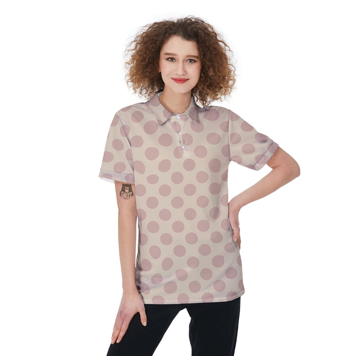 Brown And Cream Polka Dot Women’s Golf Shirts