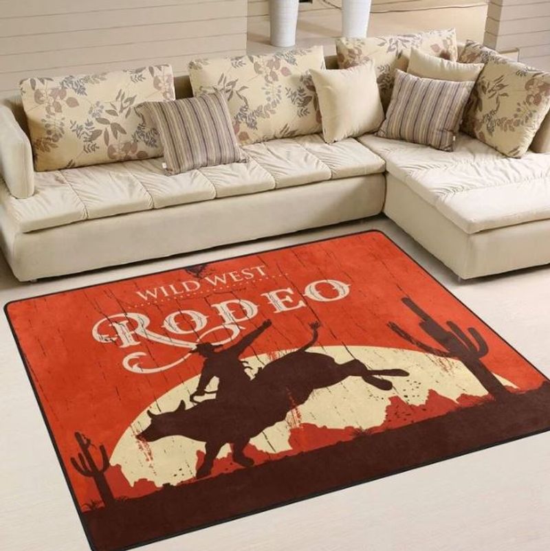 Bull Riding Rodeo Rectangle Rug