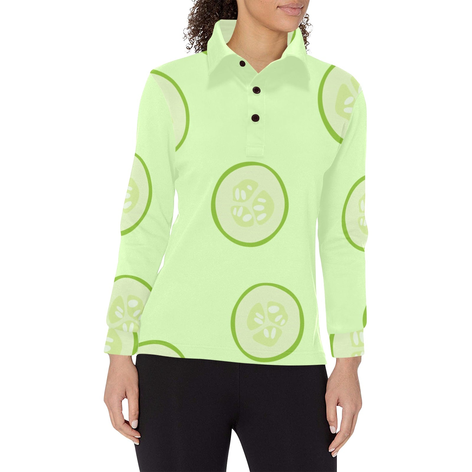 Cucumber pattern Women’s Long Sleeve Polo Shirt