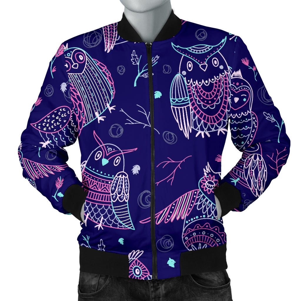 Cute Owls Pattern Boho Style Ornament Men’S Bomber Jacket