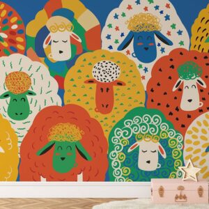 Happy Distinctive Lambs Wallpaper Mural
