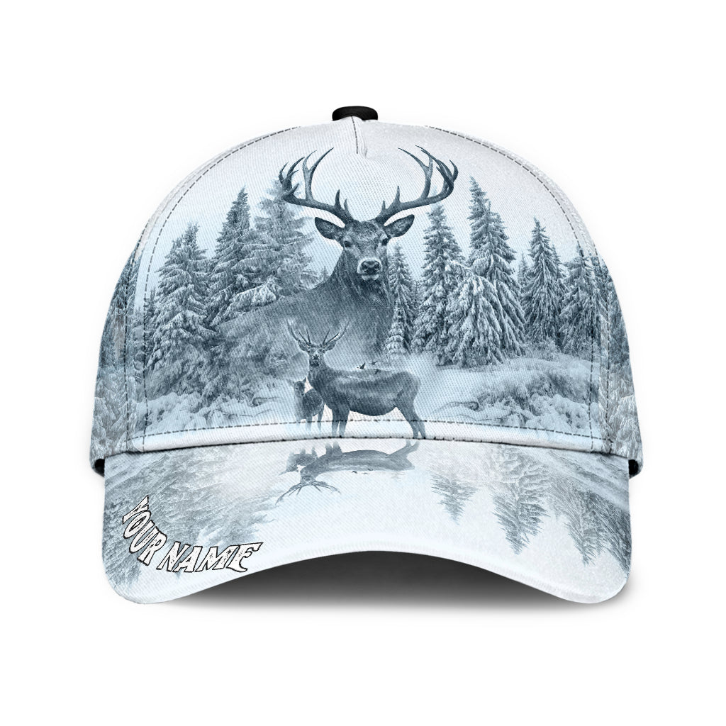 Personalized Name White Deer Hunting Classic Cap Hat, Hunting Cap Hat 3D Full Print CO0633