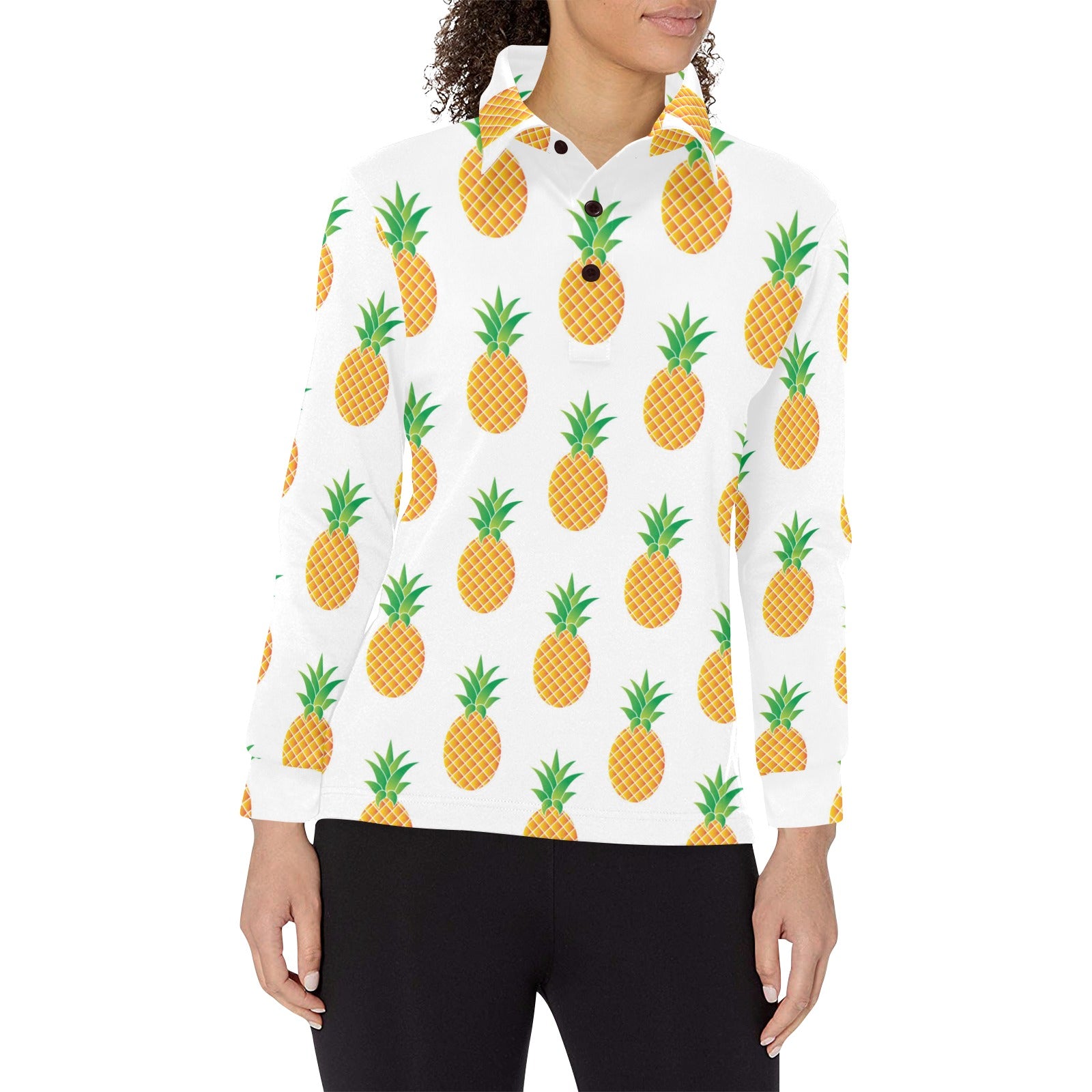 Pineapples pattern Women’s Long Sleeve Polo Shirt