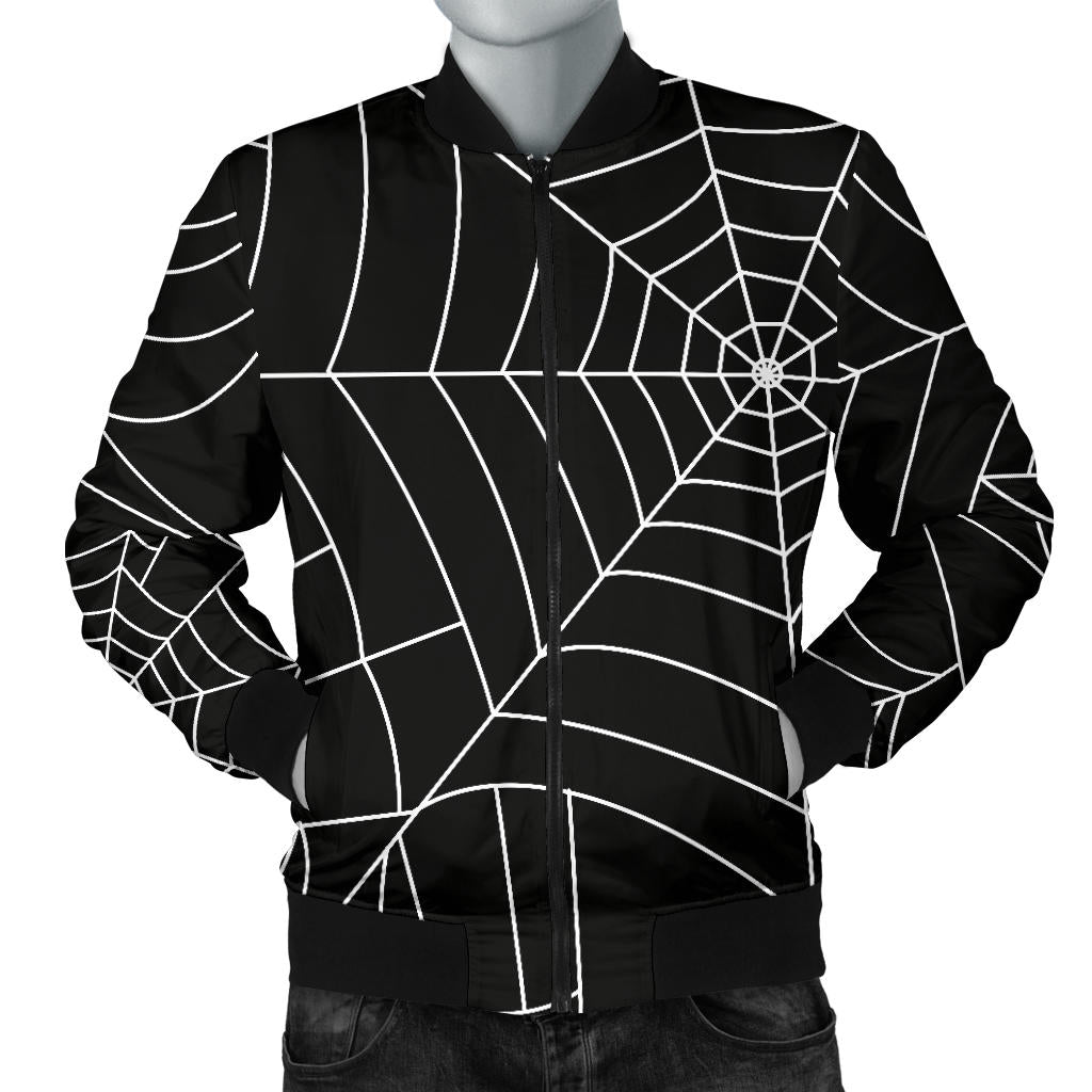 Spider Web Pattern Black Background White Cobweb Men’S Bomber Jacket
