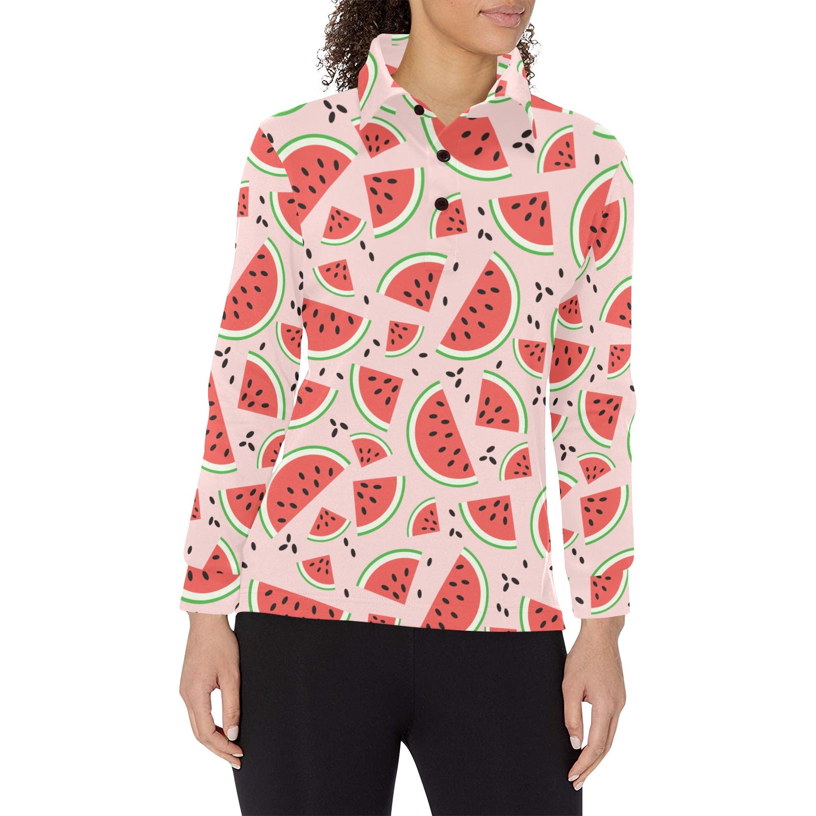Watermelon pattern Women’s Long Sleeve Polo Shirt